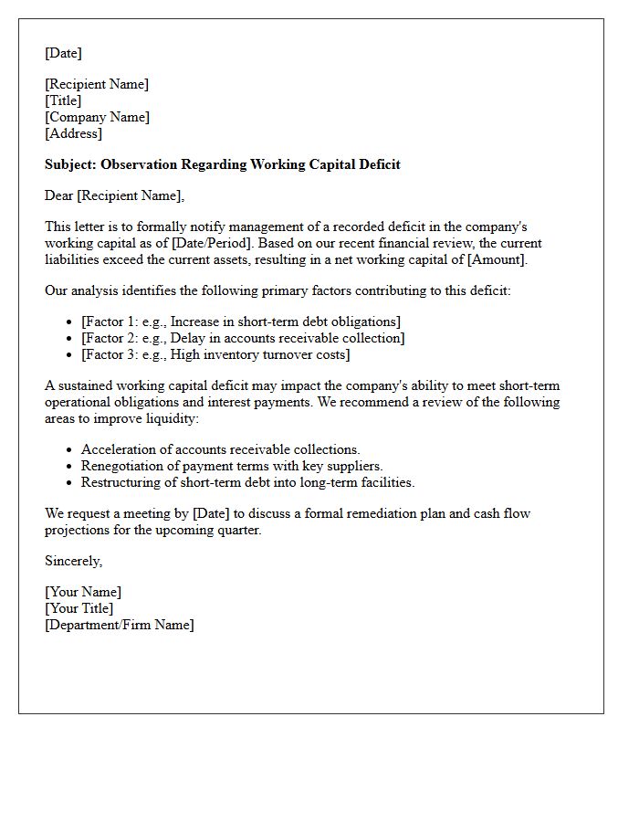 Observation Letter Regarding Working Capital Deficits