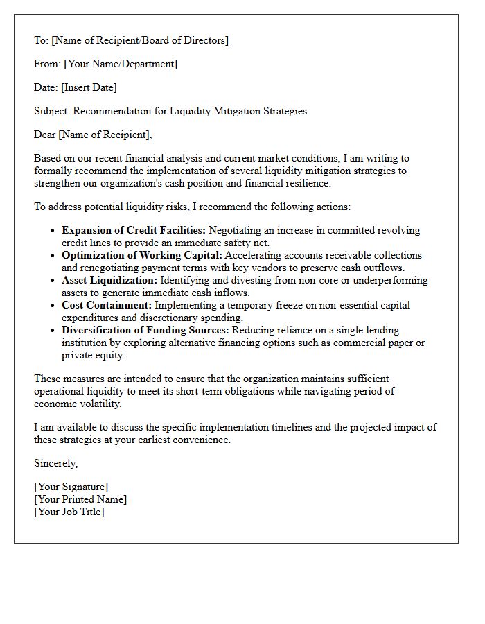 Recommendation Letter for Liquidity Mitigation Strategies