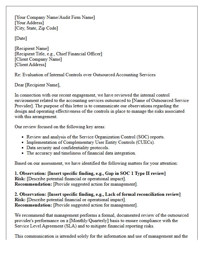 Letter to Management on Outsourced Accounting Service Controls