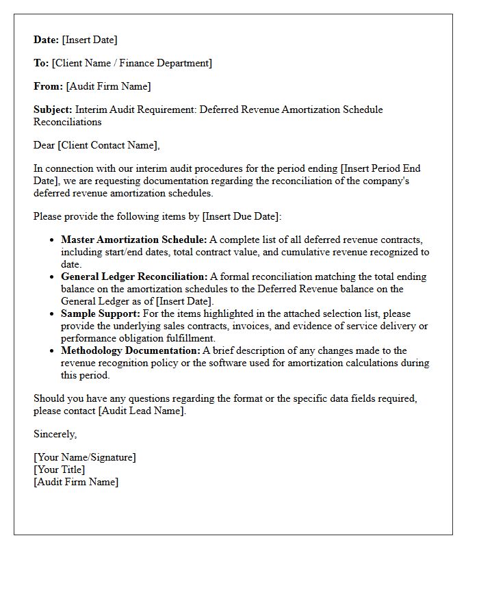 Interim Audit Letter on Deferred Revenue Amortization Schedule Reconciliations