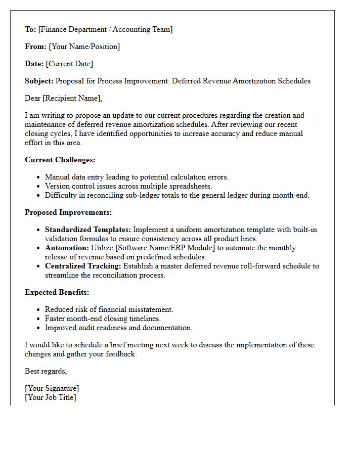 Process Improvement Letter for Deferred Revenue Amortization Schedules