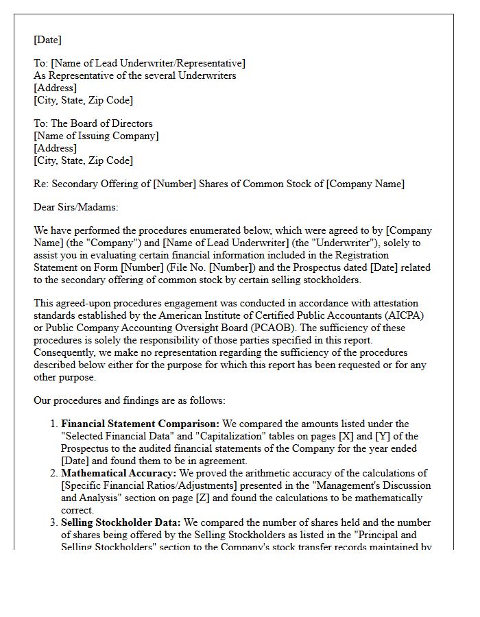 Agreed-Upon Procedures Secondary Offering Comfort Letter