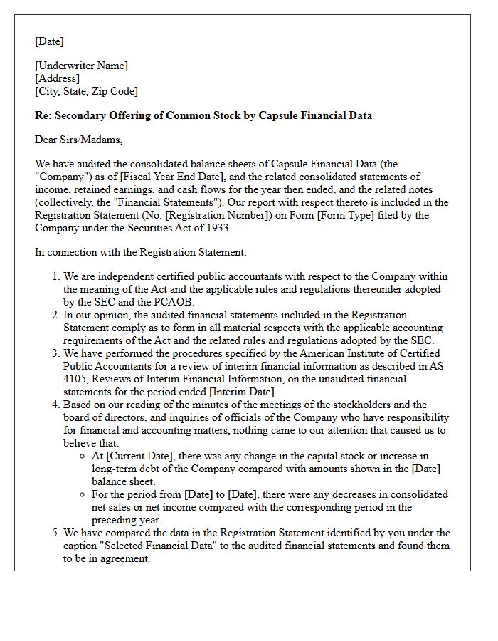Capsule Financial Data Secondary Offering Comfort Letter