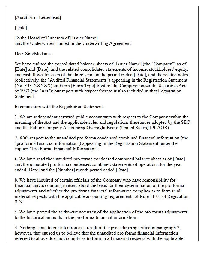 Pro Forma Financial Information Secondary Offering Comfort Letter