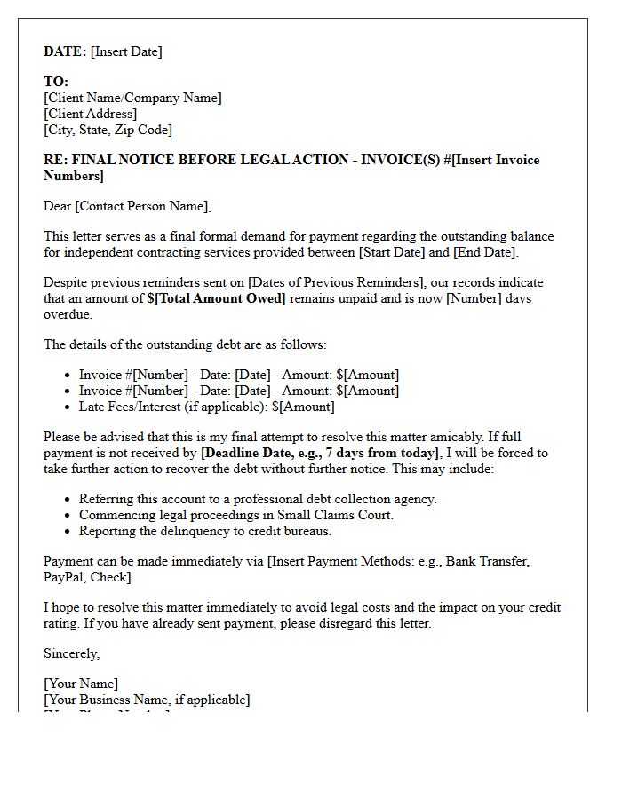 Final Debt Recovery Letter For Independent Contractor Balance
