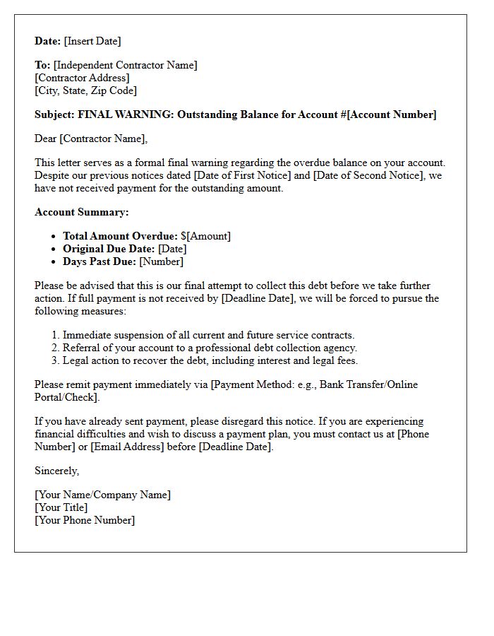 Final Warning Letter For Unpaid Independent Contractor Account