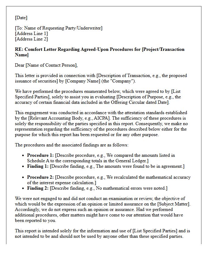 Agreed-Upon Procedures Comfort Letter