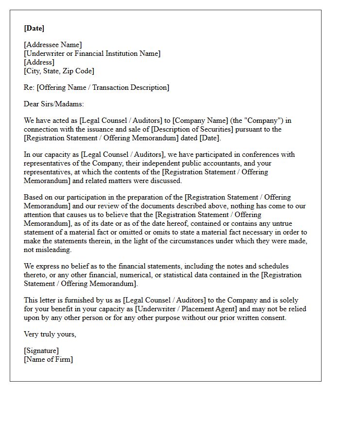 Negative Assurance Comfort Letter