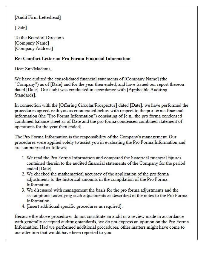 Pro Forma Financial Information Comfort Letter