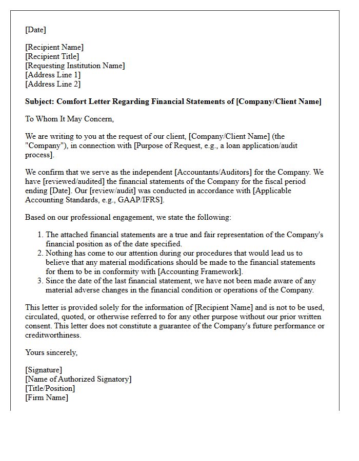 Standard Financial Statement Comfort Letter