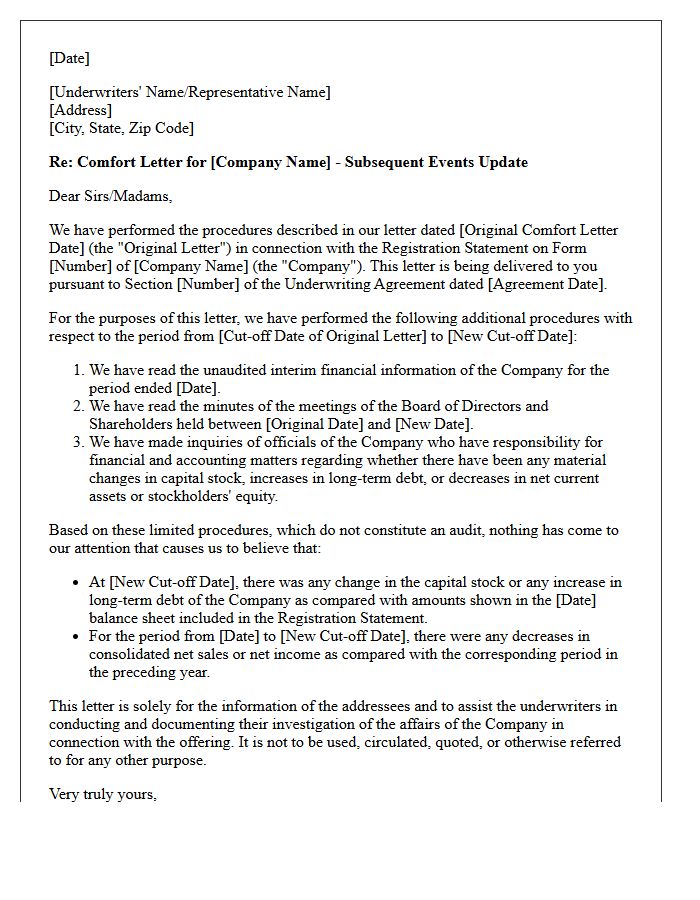 Subsequent Events Comfort Letter