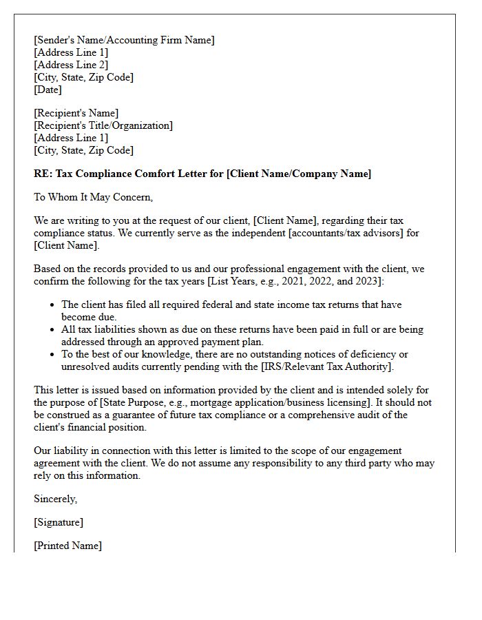 Tax Compliance Comfort Letter