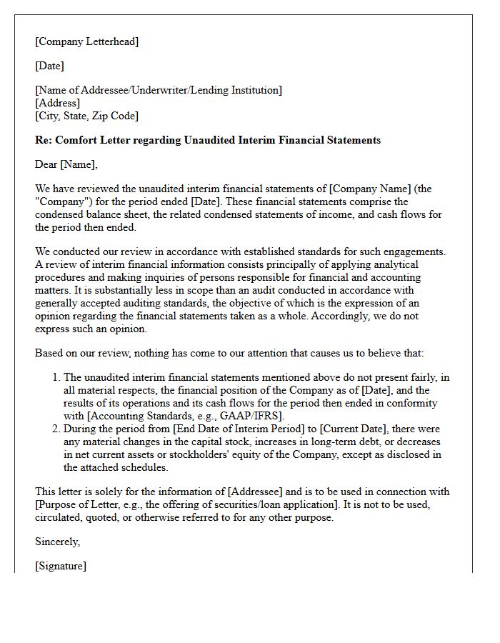 Unaudited Interim Financials Comfort Letter