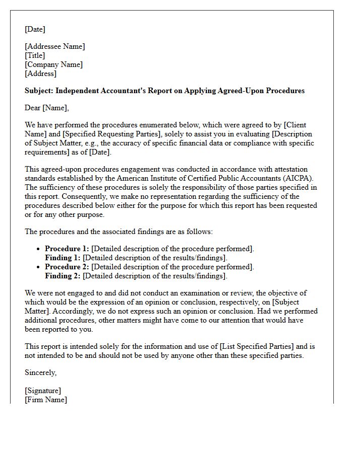 Agreed-Upon Procedures Comfort Letter