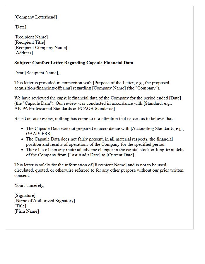 Capsule Financial Data Comfort Letter