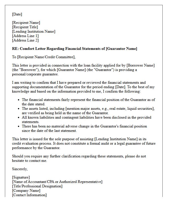 Guarantor Financial Statements Comfort Letter