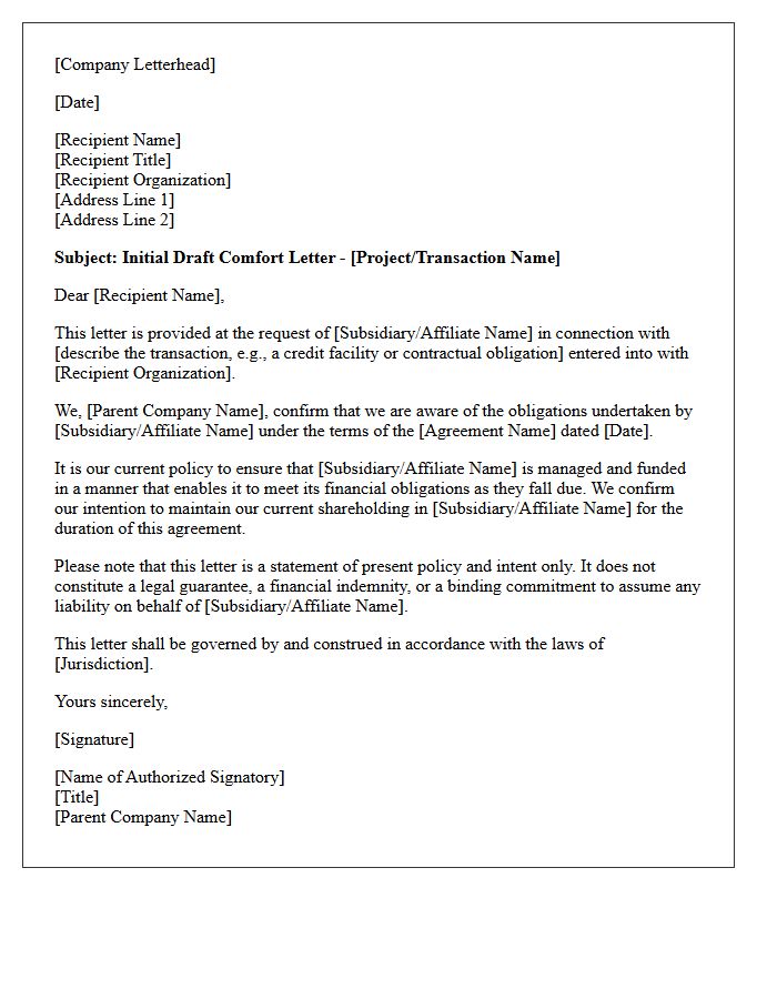Initial Draft Comfort Letter
