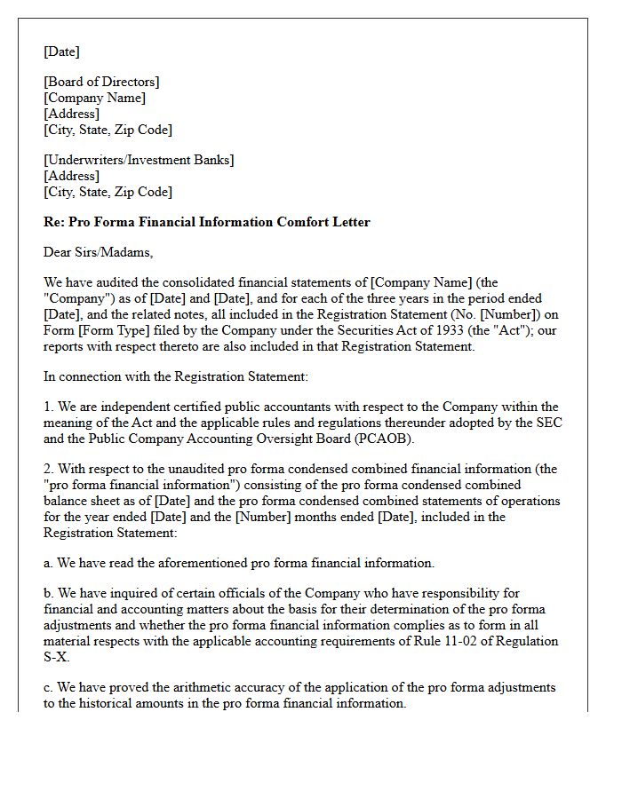 Pro Forma Financial Information Comfort Letter