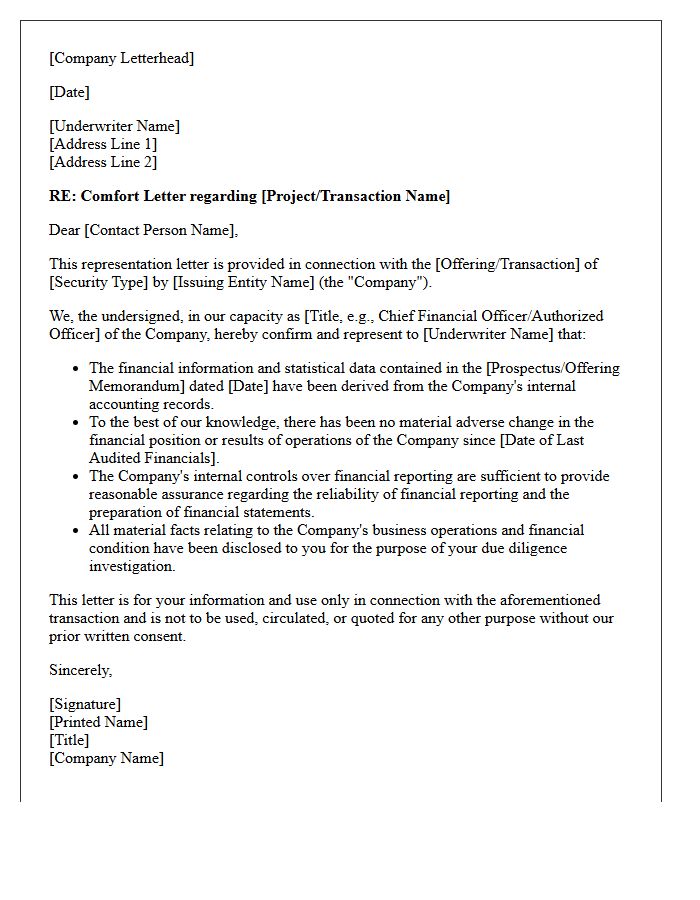 Underwriter Representation Comfort Letter