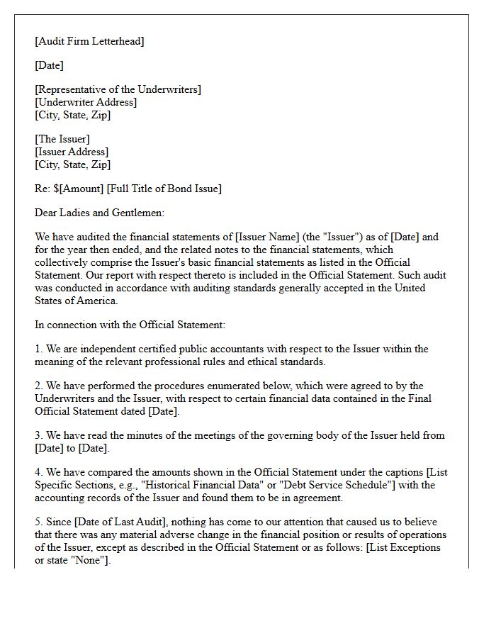 Final Municipal Securities Offering Comfort Letter