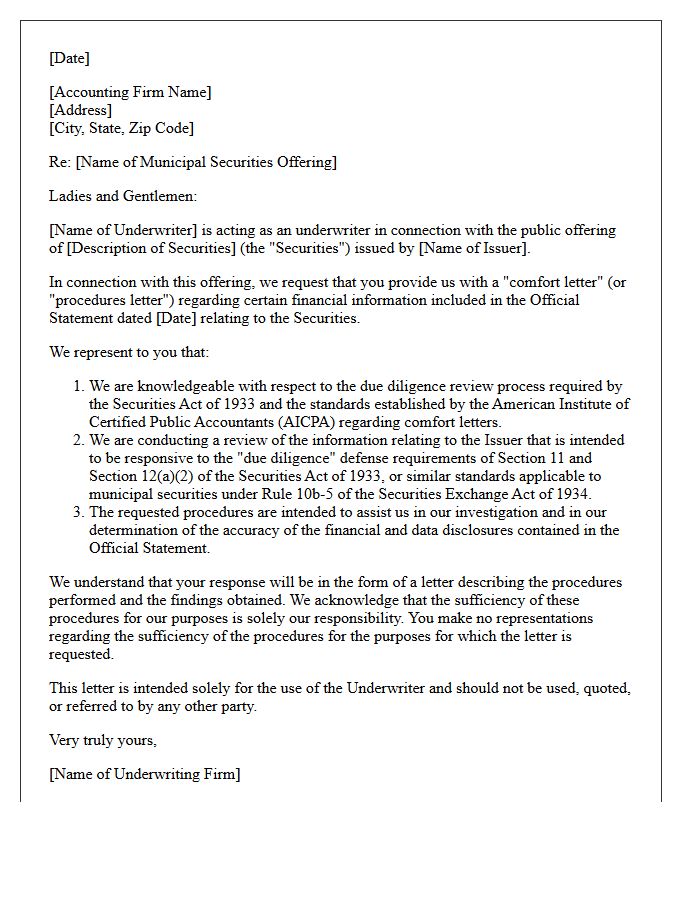 Underwriter Representation Letter for Municipal Securities Comfort Letters