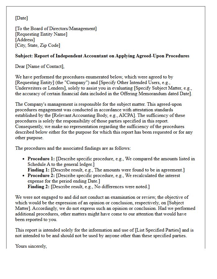 Agreed-Upon Procedures Comfort Letter