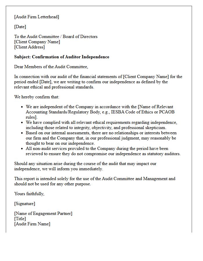 Auditor Independence Confirmation Letter