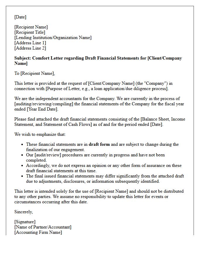 Draft Financial Statements Comfort Letter