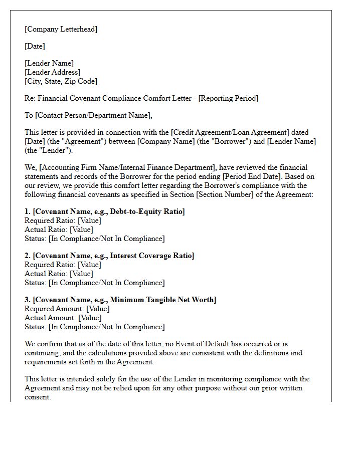 Financial Covenant Compliance Comfort Letter