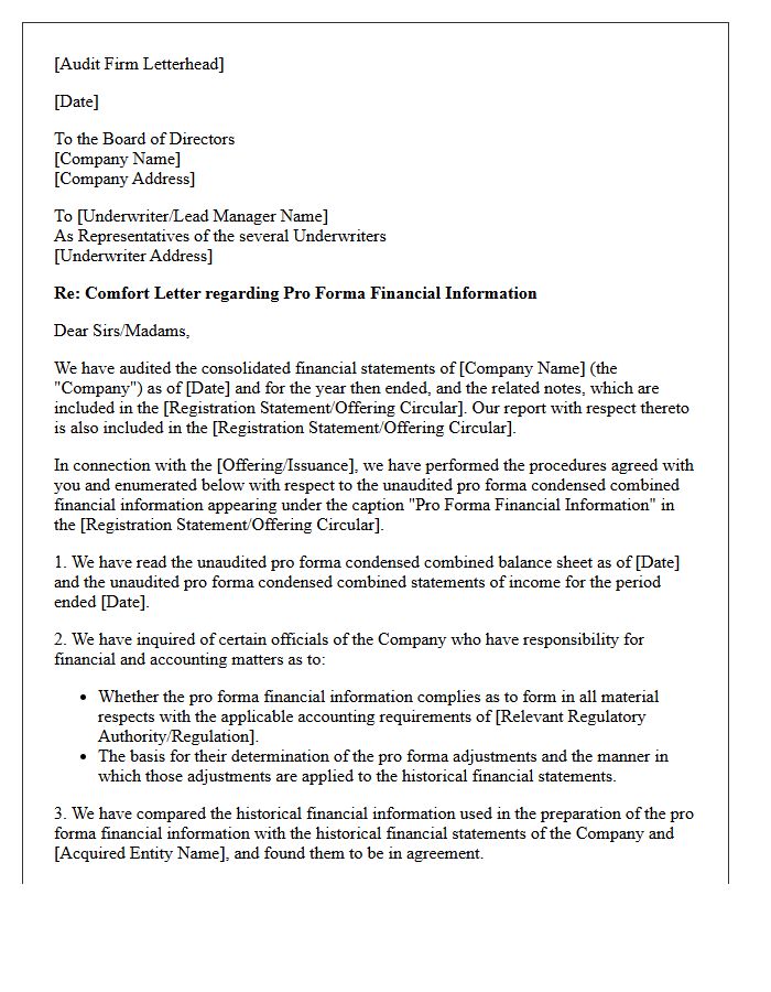 Pro Forma Financial Information Comfort Letter