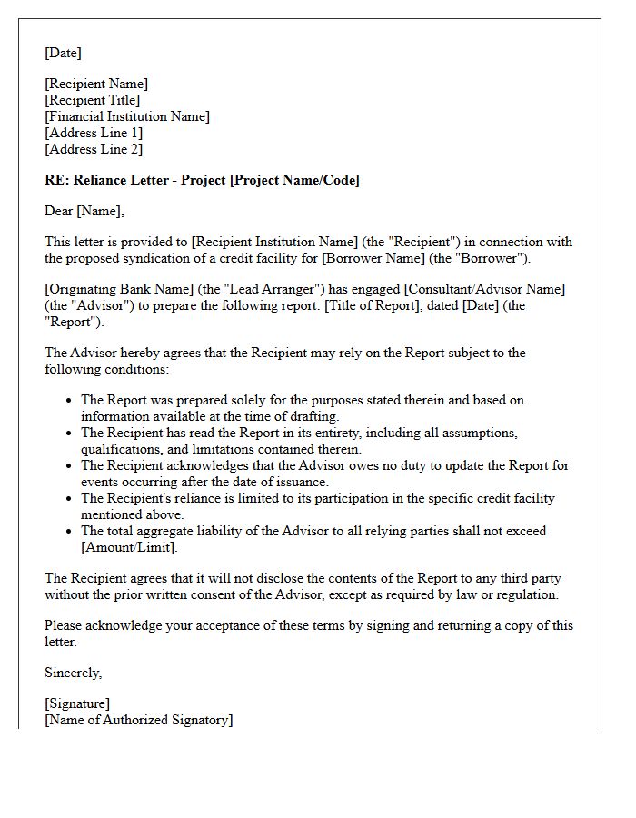 Syndication Engagement Reliance Letter