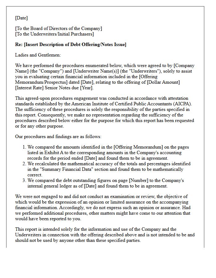 Agreed-Upon Procedures Comfort Letter for Debt Offerings