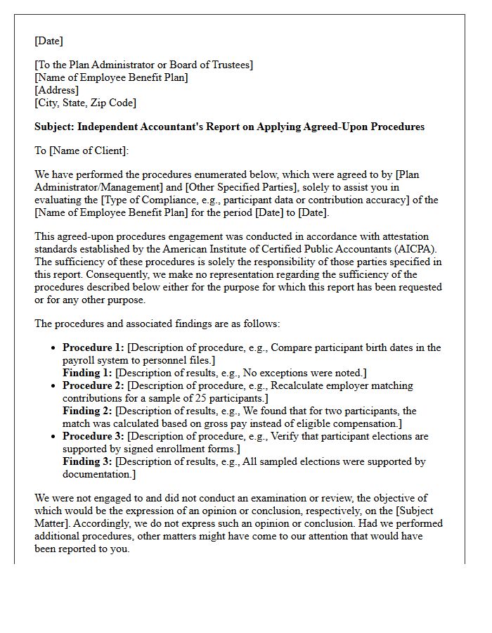 Agreed-Upon Procedures Letter for Employee Benefit Plans