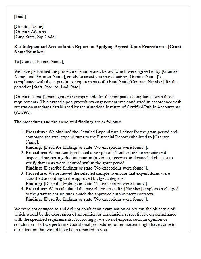 Agreed-Upon Procedures Letter for Grant Expenditure Compliance