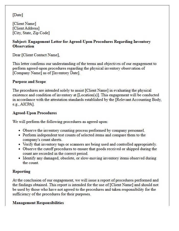 Agreed-Upon Procedures Letter for Inventory Observation
