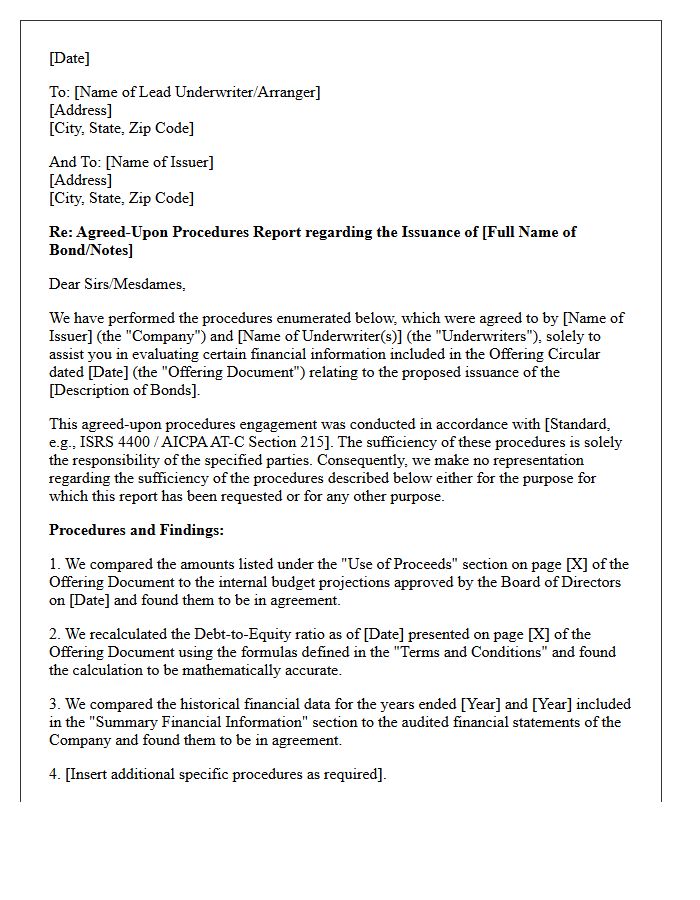 Bond Issuance Agreed-Upon Procedures Comfort Letter