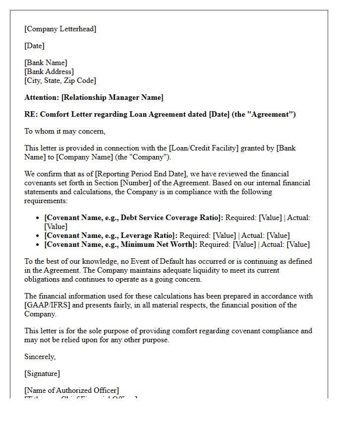 Loan Covenant Compliance Comfort Letter
