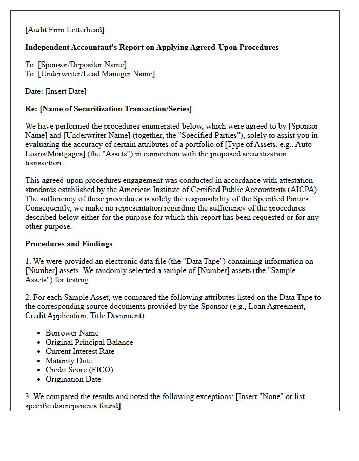 Securitization Transaction Agreed-Upon Procedures Letter