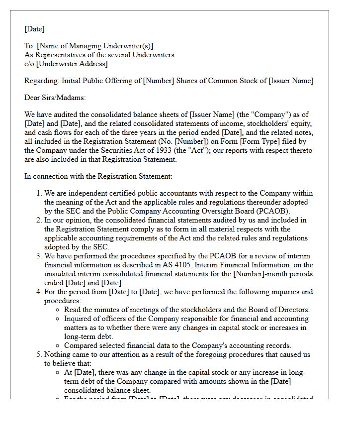 Underwriter Comfort Letter for Initial Public Offerings