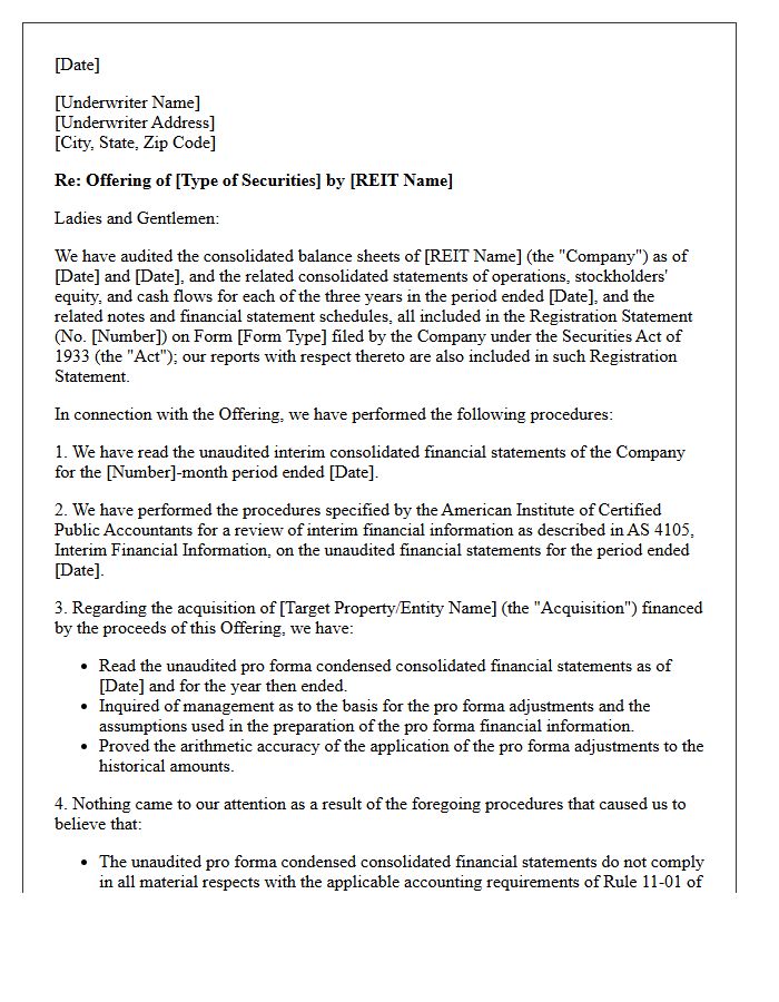 Acquisition Financing REIT Offering Comfort Letter