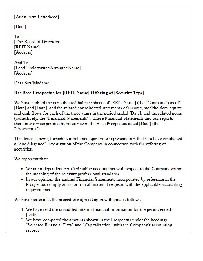 Base Prospectus REIT Offering Comfort Letter