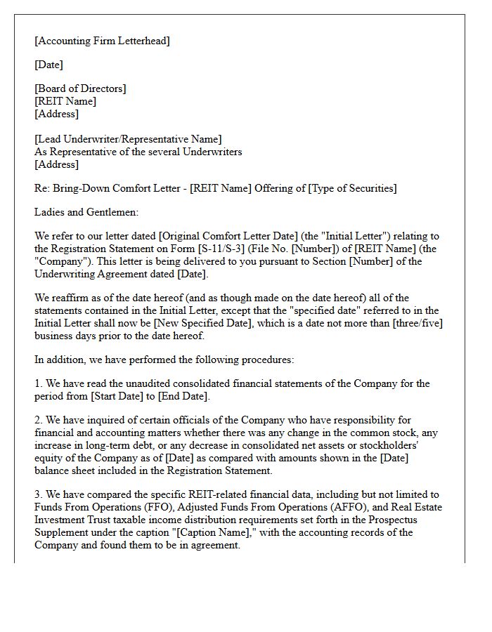 Bring-Down REIT Offering Comfort Letter