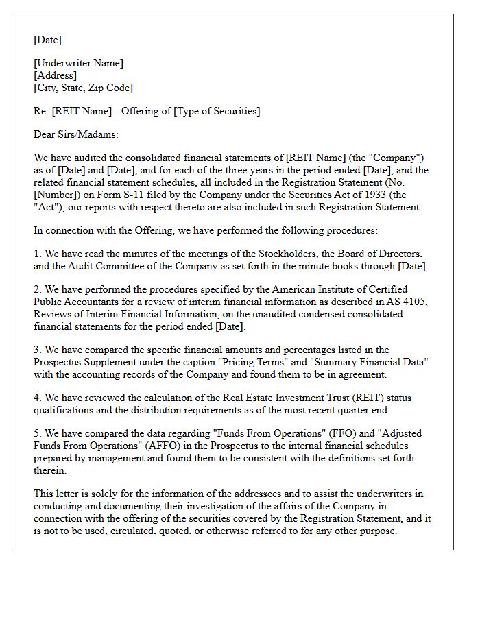 Final Pricing REIT Offering Comfort Letter