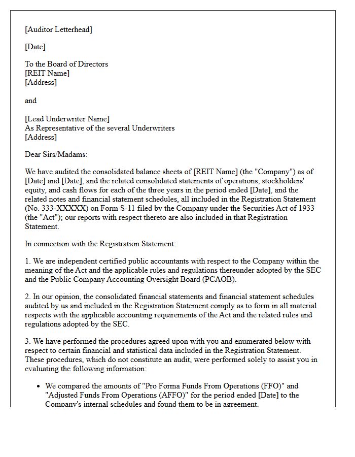 Initial Public Offering REIT Comfort Letter