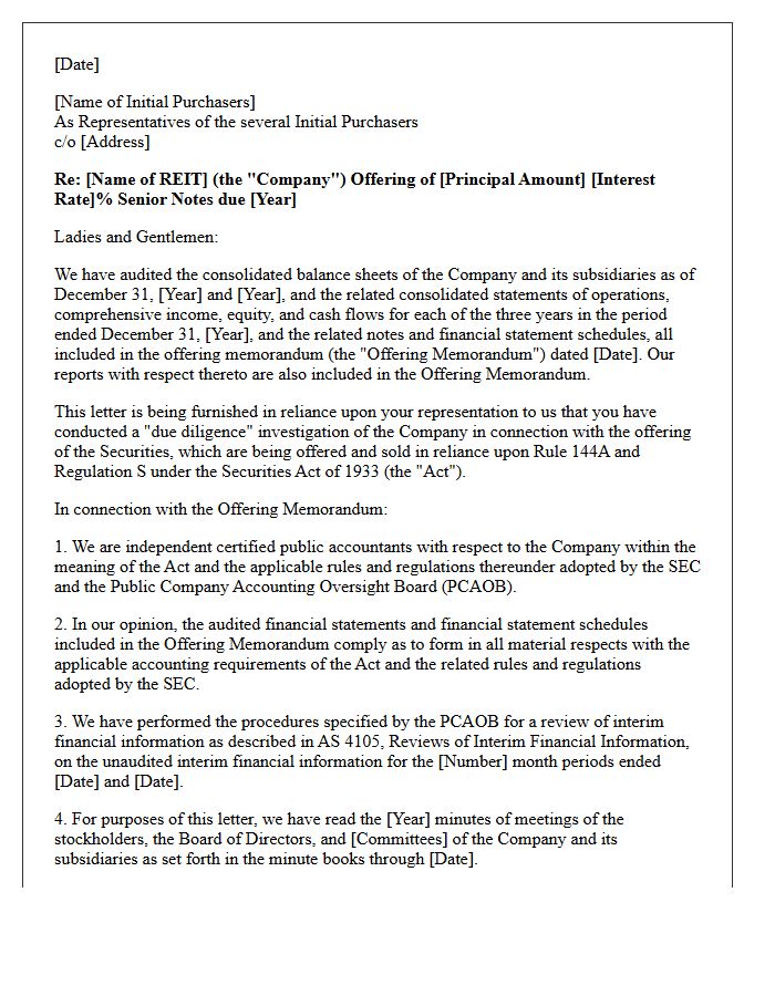 Rule 144A Debt REIT Offering Comfort Letter