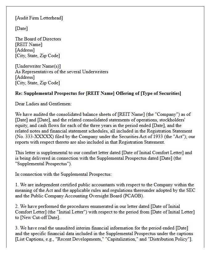 Supplemental Prospectus REIT Offering Comfort Letter
