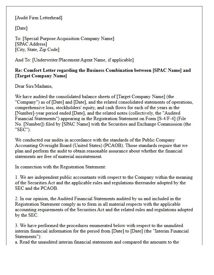 De-SPAC Transaction Target Financials Comfort Letter