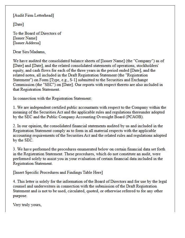 Draft Registration Statement Submission Comfort Letter