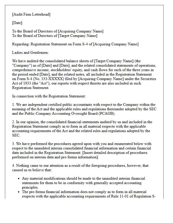 Form S-4 Business Combination Proxy Comfort Letter