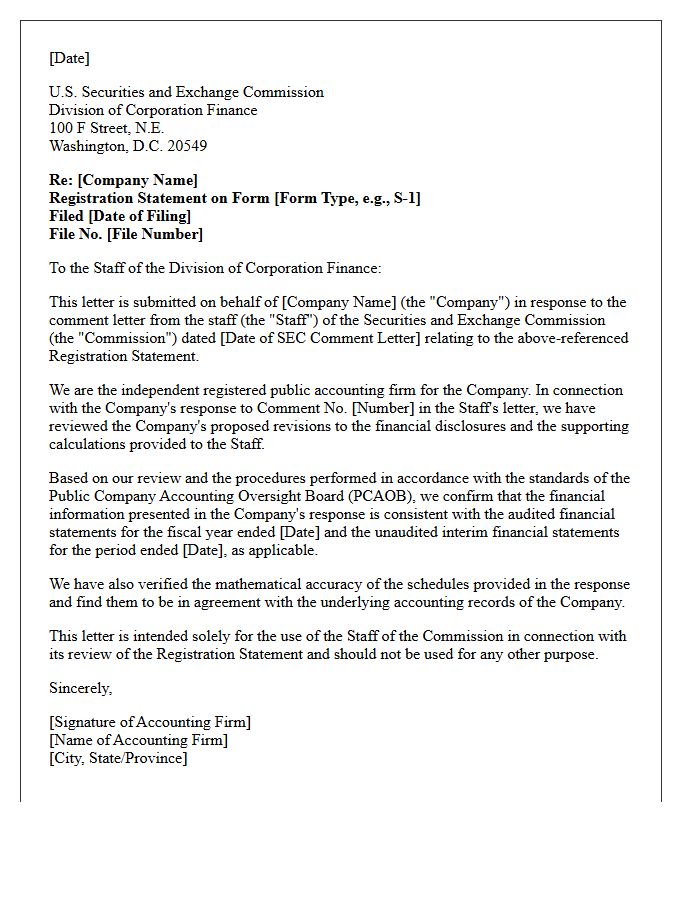 Securities and Exchange Commission Response Comfort Letter